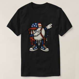Camiseta Sorvete de Beisebol Patriótico com Efeito de Gotej