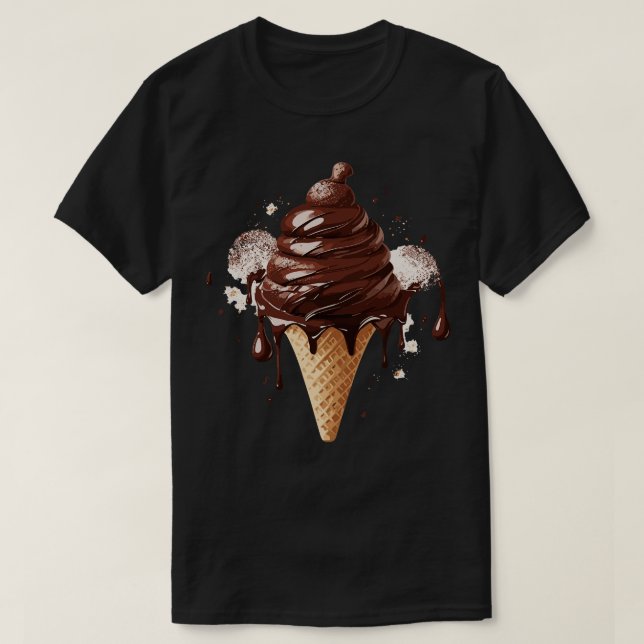 Camiseta Sorvete de Chocolate Desenhado Deliciosamente à Mã (Frente do Design)