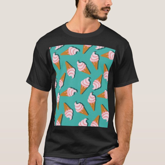 Camiseta Sorvete de cones de waffle e padrão de iogurte con (Frente)