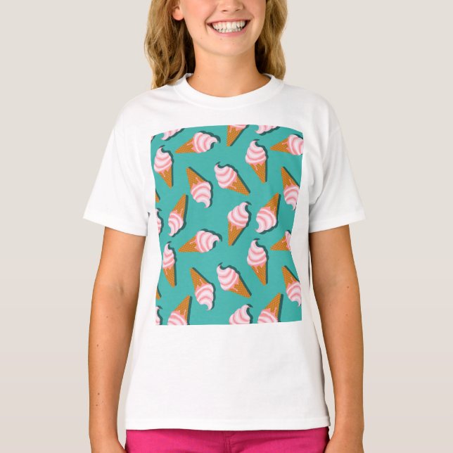 Camiseta Sorvete de cones de waffle e padrão de iogurte con (Frente)