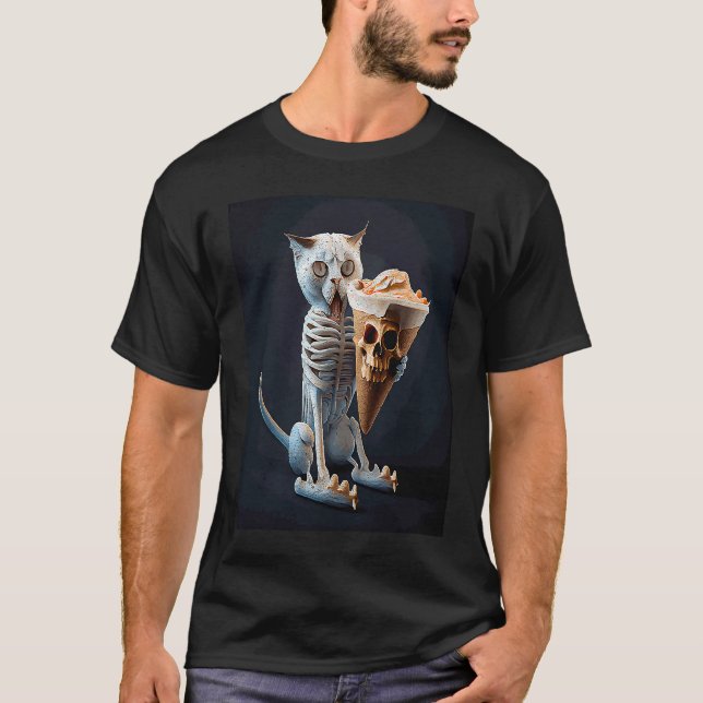 Camiseta Sorvete de Esqueleto de Gato 1 (Frente)