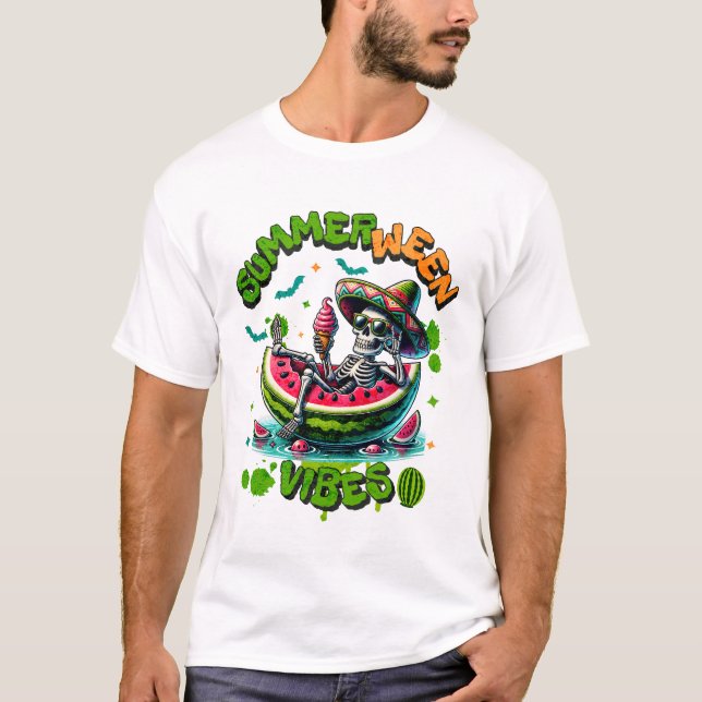 Camiseta Sorvete de Esqueleto de Summerween em Barco de Mel (Frente)