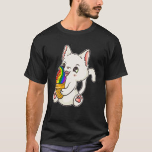Camiseta Sorvete de Gato de Anime Japonês do Orgulho LGBT K