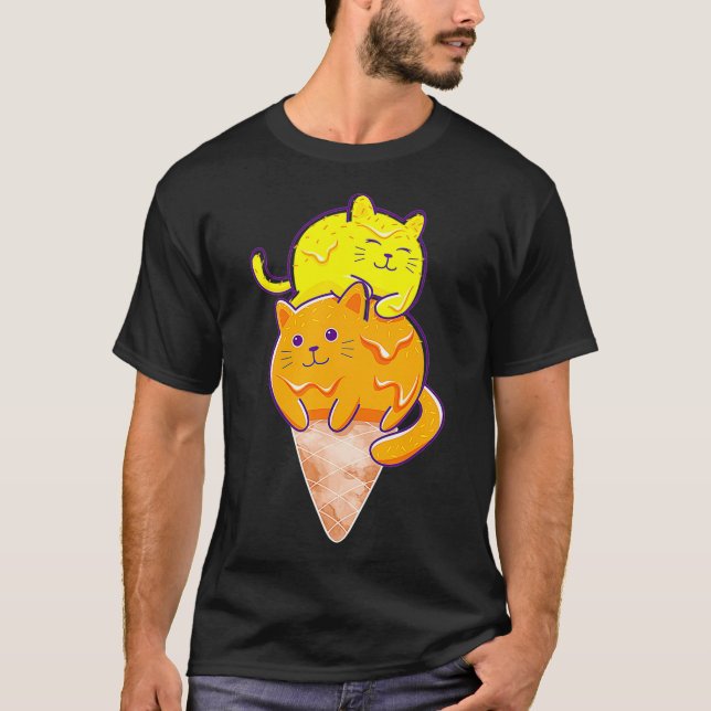 Camiseta Sorvete de Gato Gato Gato e Sobremesa para Su (Frente)