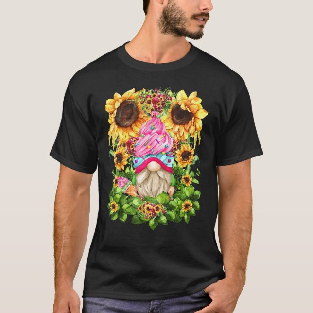 Camiseta Sorvete De Morango Rosa Gnomo Para Mulheres Sol Ci (Frente)