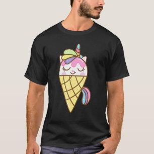 Camiseta Sorvete de Unicórnio Fofo  Sobremesa de Gatinho