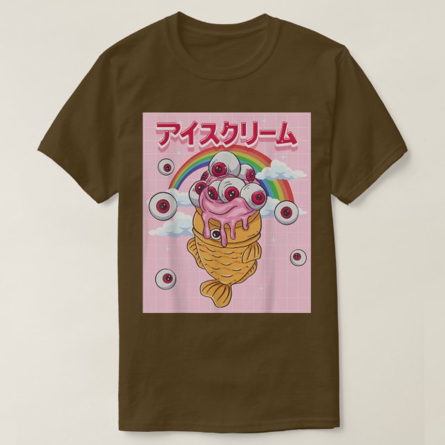 Camiseta Sorvete de Weirdcore Aestic Kawaii Taiyaki Cone (Frente do Design)