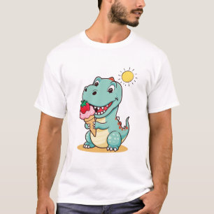 Camiseta Sorvete Dinossauro Comendo Feliz T-Sh de Verão
