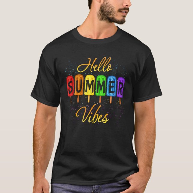 Camiseta Sorvete Hello Summer Vibes Popsicles Rainbow (Frente)