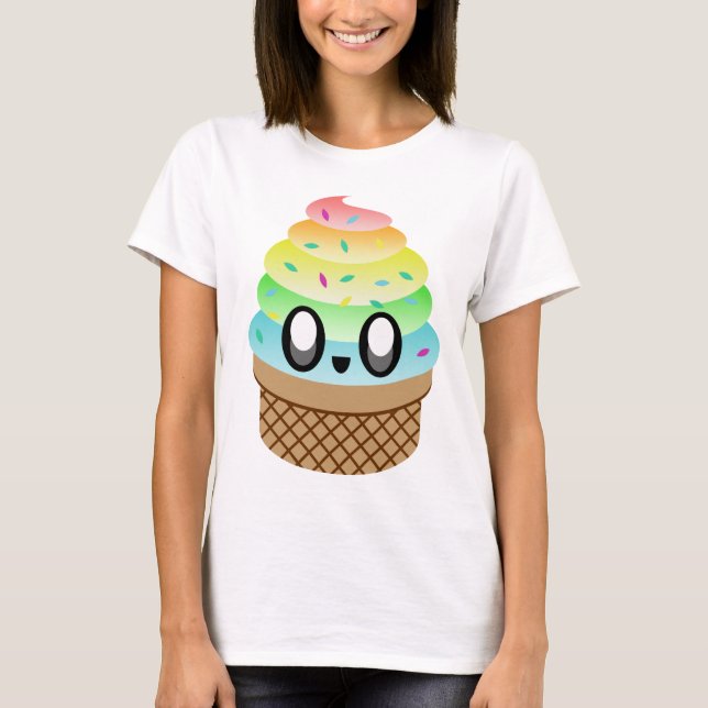Camiseta Sorvete Kawaii Rainbow Cone (Frente)