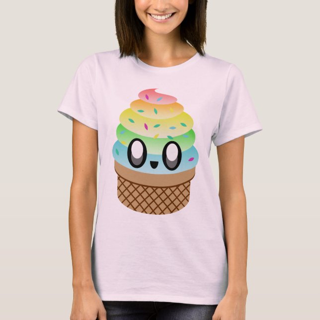 Camiseta Sorvete Kawaii Rave Cone Arco-Íris (Frente)
