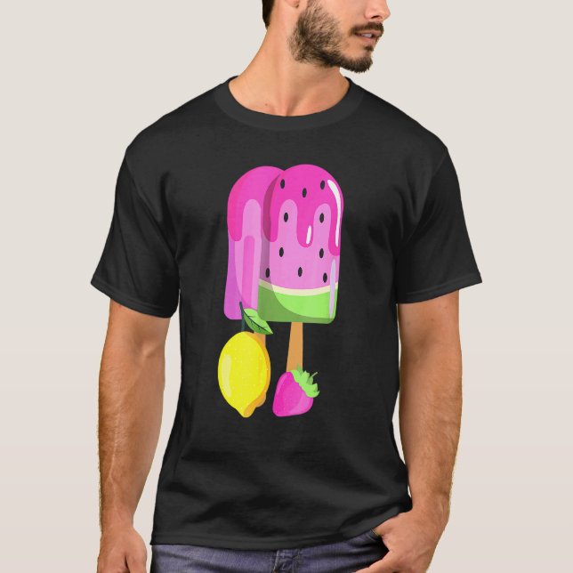 Camiseta Sorvete Melancia Morango Limão-Ice Pop rosa (Frente)