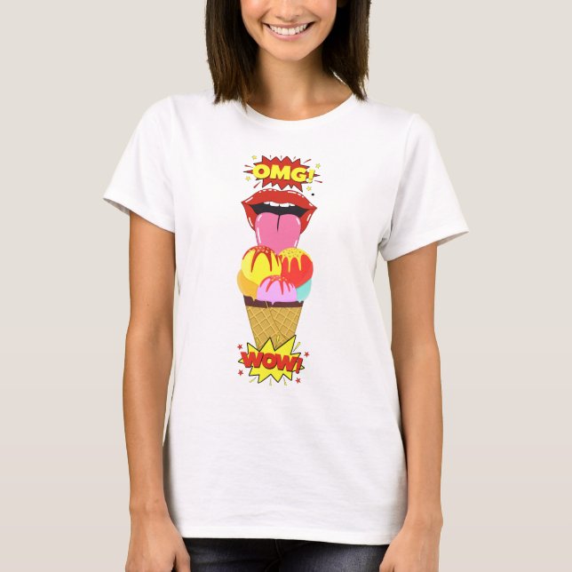 Camiseta Sorvete OMG WOW - ilustração de arte Pop (Frente)