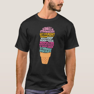 Camiseta Sorvete Palavra Nuvem Cone Sundae Chocolate Vanill