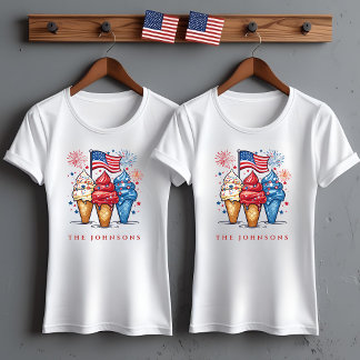 Camiseta Sorvete Patriótico Moderno Família Personalizado 
