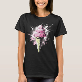 Camiseta Sorvete Rosa Abstrato Distorcido Salpicado Feminin