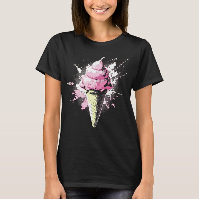 Camiseta Sorvete Rosa Abstrato Distorcido Salpicado Feminin (Frente)