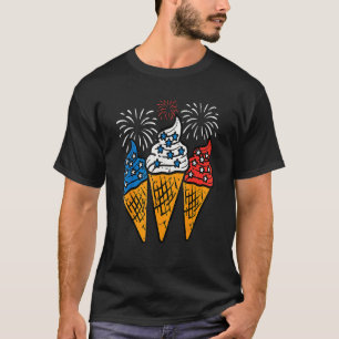 Camiseta Sorvete Vermelho Branco Azul Cone Estados Unidos B