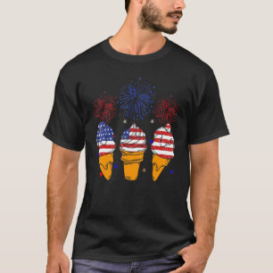 Camiseta Sorvete Vermelho Branco Azul Cone EUA Bandeira Pat