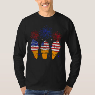 Camiseta Sorvete Vermelho Branco Azul Cone EUA Bandeira Pat