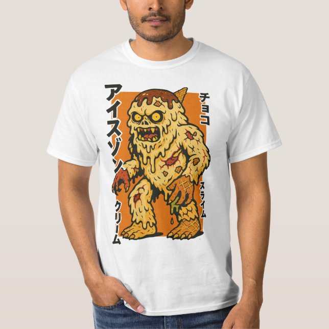 Camiseta Sorvete Zombie - Monstro assustador do horror japo (Frente)
