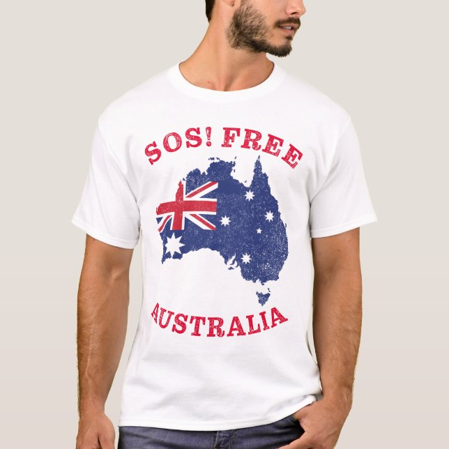 Camiseta SOS! Austrália Livre - Liberdade e Direitos Austra (Frente)