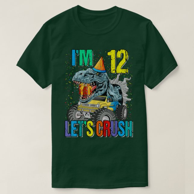 Camiseta Sou 12 Dinossauro de Caminhão de Esmagamento de Va (Frente do Design)