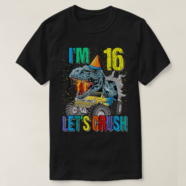 Camiseta Sou 16 Dinossauro de Caminhão de Esmagamento de Va (Frente do Design)
