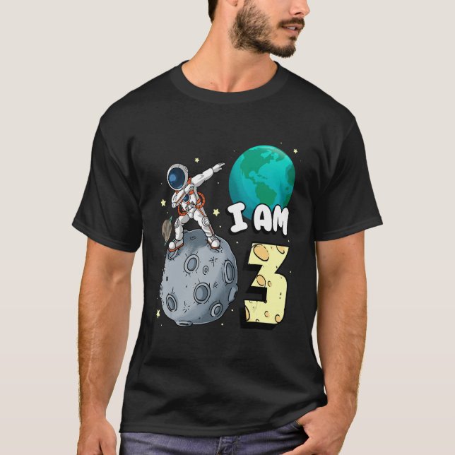 Camiseta Sou 3 Astronauta Espacial Kid Moon Walker 3° anive (Frente)