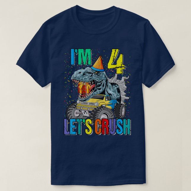 Camiseta Sou 4 Dinossauro de Caminhão de Esmagamento de Vam (Frente do Design)