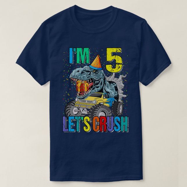 Camiseta Sou 5 Dinossauro de Caminhão de Esmagamento de Vam (Frente do Design)