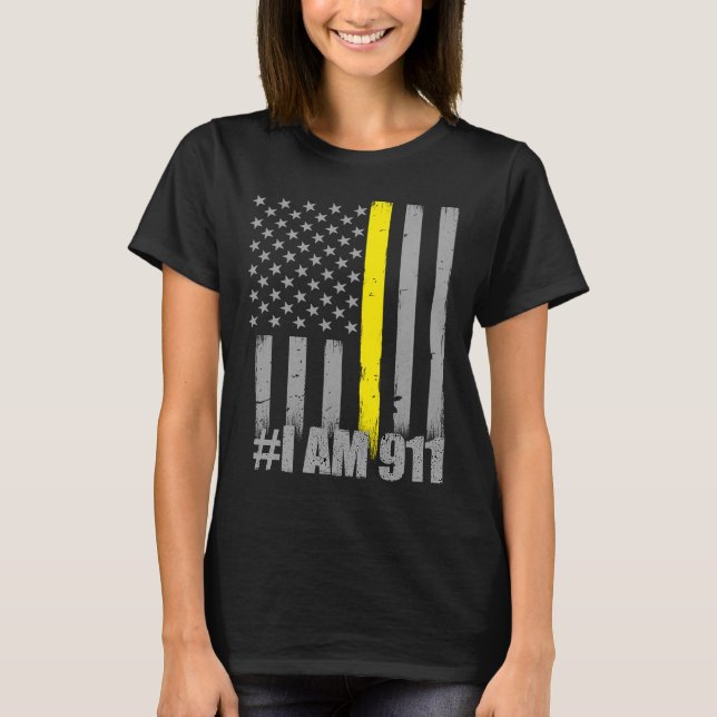 Camiseta Sou 911 Expedidor Da Polícia De Bandeira Dourada T (Frente)