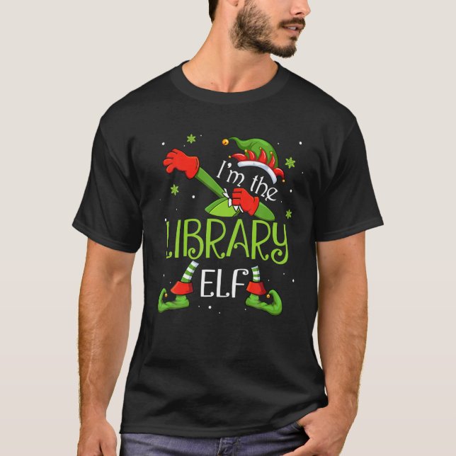 Camiseta Sou a Biblioteca Elf Dabbing Santa Claus Xmas (Frente)