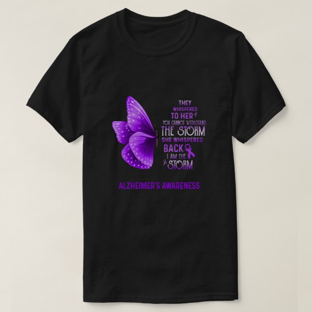 Camiseta Sou a Borboleta da Consciência do Mal de Alzheimer (Frente do Design)