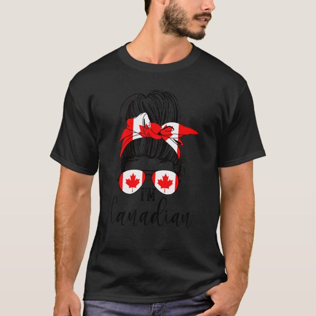 Camiseta Sou canadense Messy Bun Hair Style with Canada Fla (Frente)