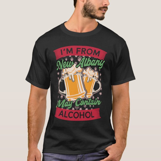 Camiseta Sou de Nova Albany Pode Contém Álcool Indiana Abel (Frente)