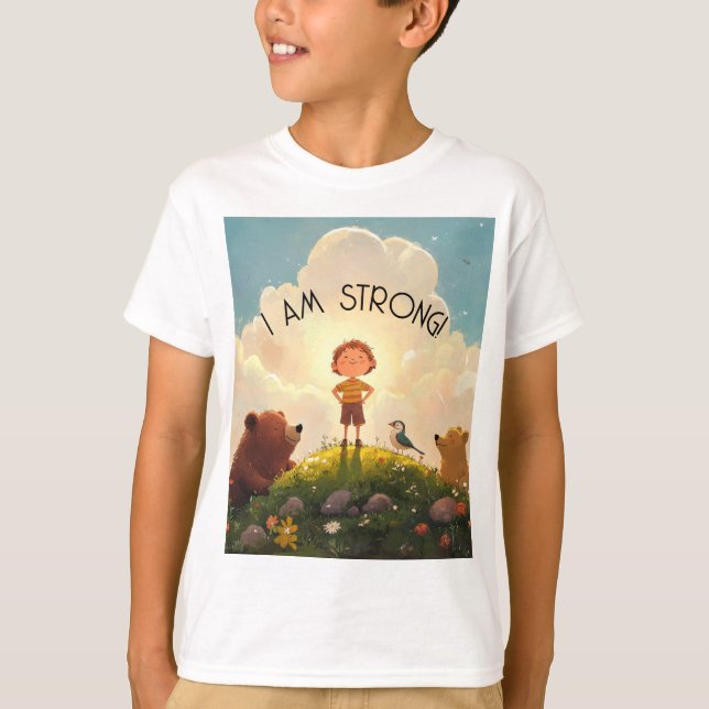 Camiseta Sou Forte Afirmação De Meninos (Frente)