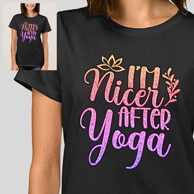 Camiseta Sou mais agradável depois de Yoga Pastels em Preto (Criador carregado)