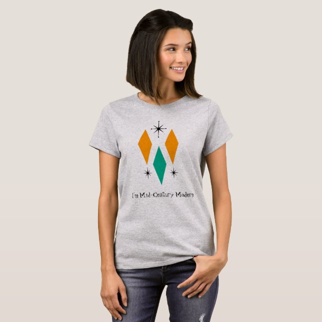 Camiseta Sou Meio século Moderno Diamantes Laranja Turquesa (Frente Completa)