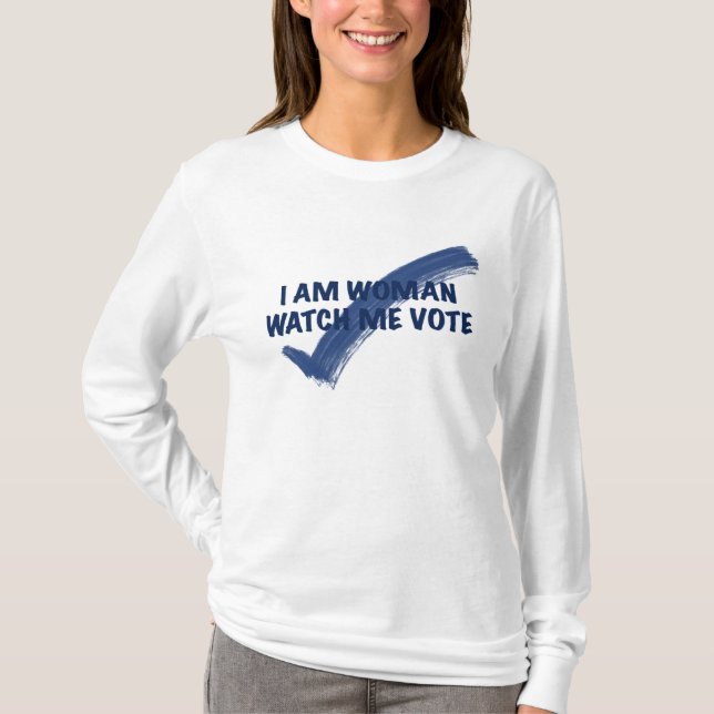 Camiseta Sou Mulher, Vejam-Me Votar Azul (Frente)