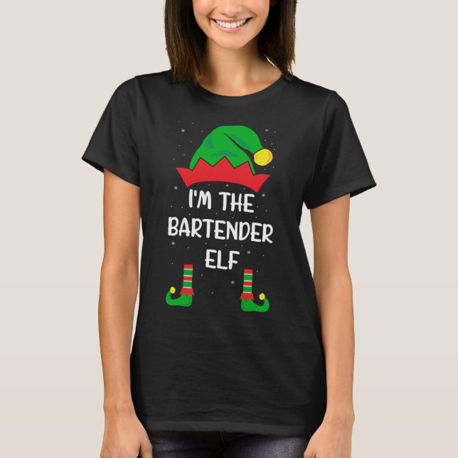 Camiseta Sou o Barman Elf Engraçado Bartending de Natal B (Frente)