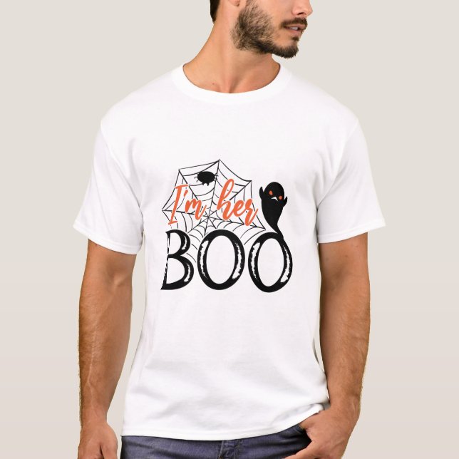 Camiseta Sou o "Boo" dela, Legal Fantasma do Halloween (Frente)
