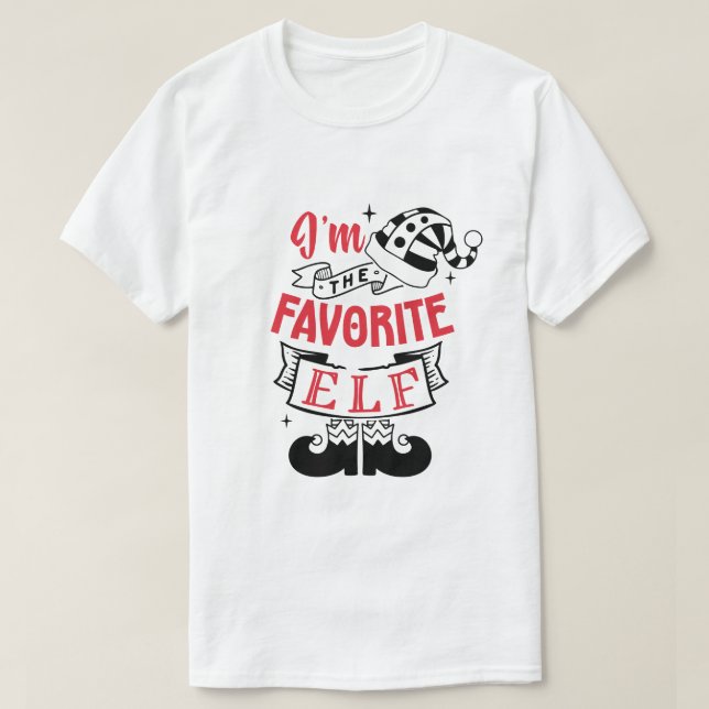Camiseta Sou o Elfo Favorito no Design vermelho e preto (Frente do Design)