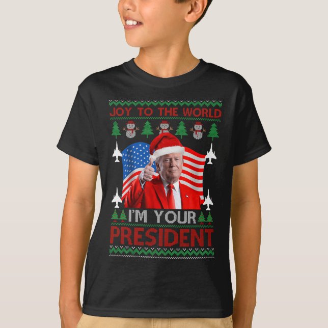 Camiseta Sou o seu Presidente 47.º Trump 2024 no Natal feio (Frente)