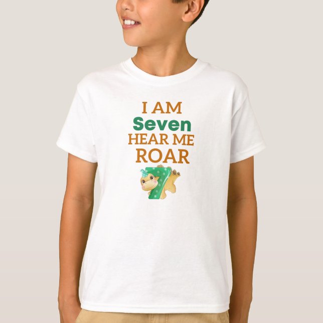 Camiseta Sou Sete Ouvir-me Roar Crianças de Aniversário T-R (Frente)