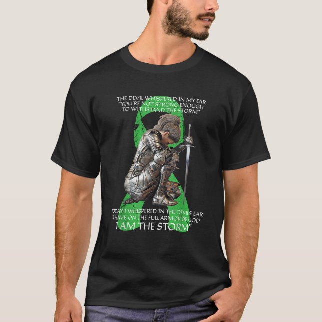Camiseta Sou Tempestade Não Hodgkins Linfoma Cancer Cristão (Frente)