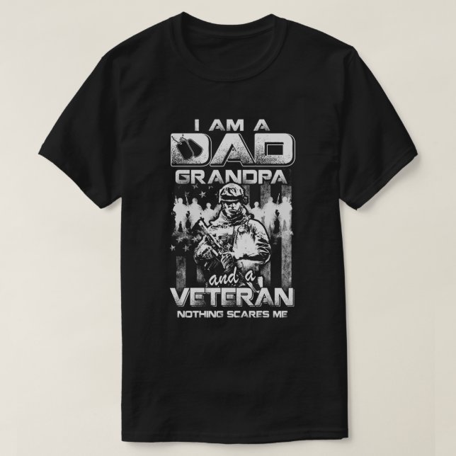 Camiseta Sou Um Avô Pai E Um Veterano Nada Me Assusta (Frente do Design)
