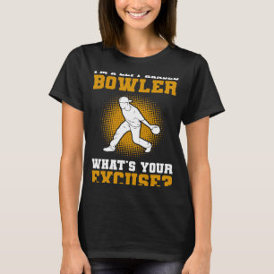Camiseta Sou um Bowler de mão esquerda. Qual é a sua descul