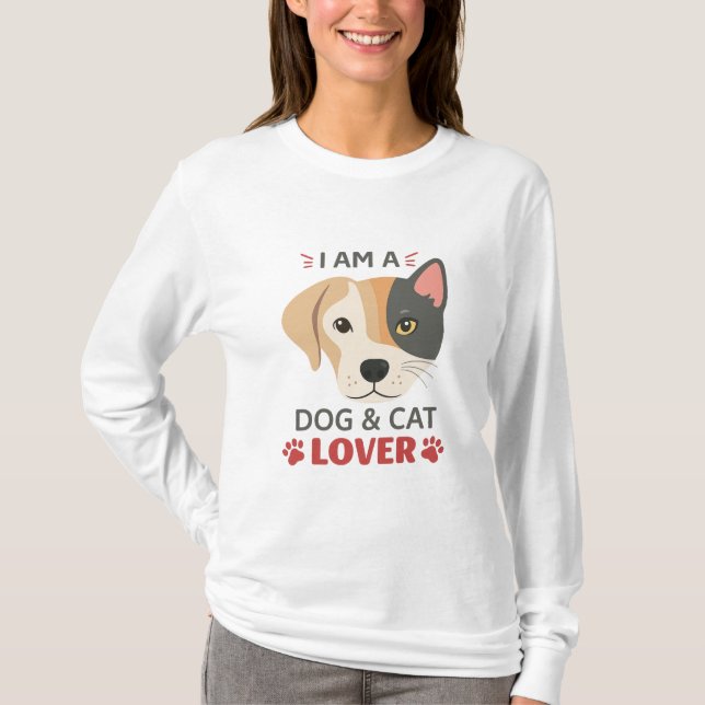 Camiseta Sou um Cachorro e Gato Lover Básico Leve T (Frente)