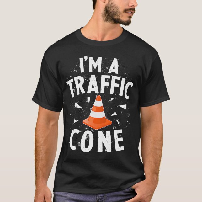 Camiseta Sou Um Cone De Tráfego Fácil Roupa De Halloween Pr (Frente)